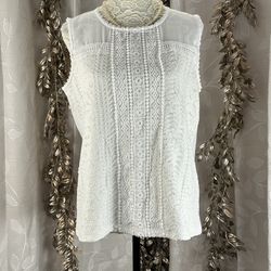 Karl Lagerfeld Paris | White Lace Sleeveless Blouse | Women’s Large | Romantic