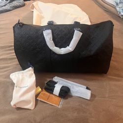 LV Duffle Black Bag Keepall Bandouliere 50