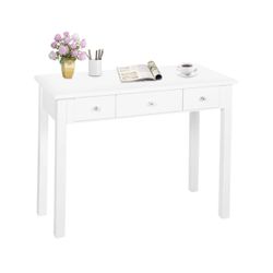 Office Small Writing Desk with Drawers Bedroom, Study Table for Adults/Student, Vanity Makeup Dressing Table Save Space Gifts White (White)