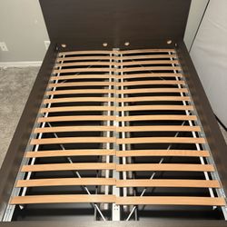 High Bed Frame/4 Storage Boxes, Dark Brown Veneer/full