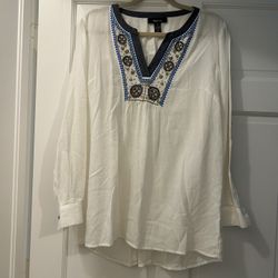 Style & Co white blouse with embellished Vneck
