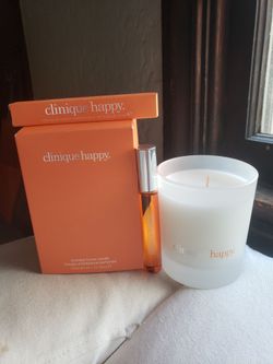 clinique limited edition happy scented home candle and roller perfume set