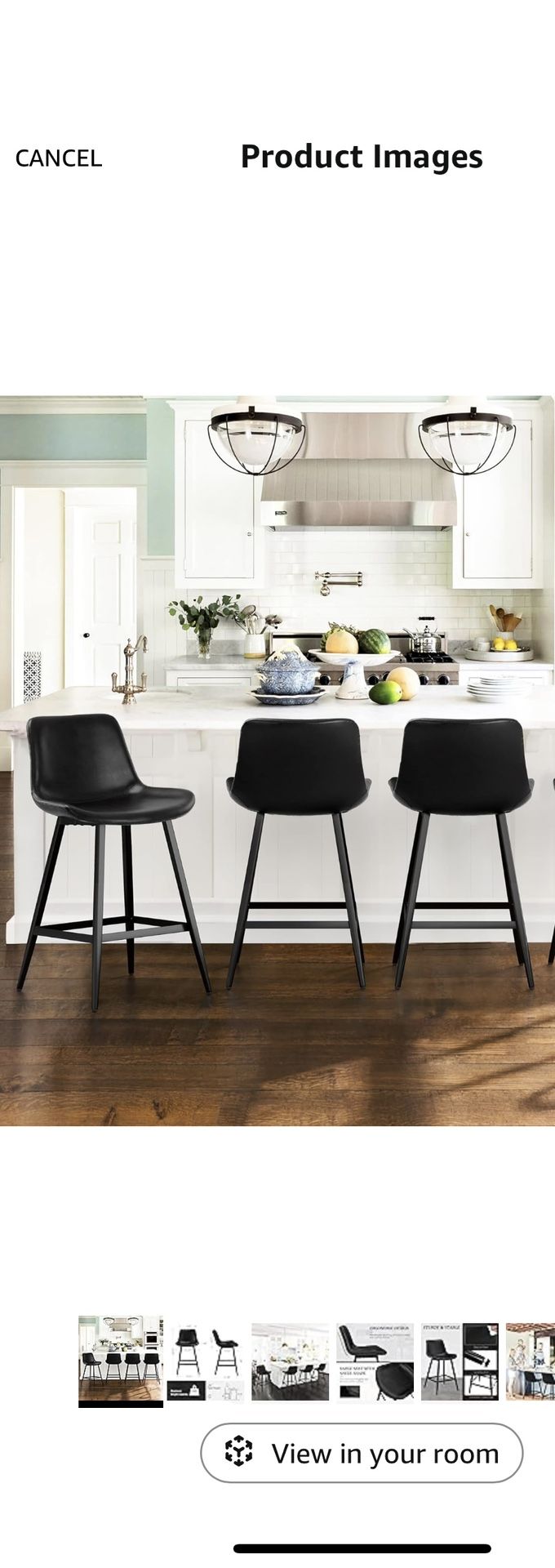 24 inch Counter Stool, Modern Bucket Barstools, Counter Height Bar Stools with Back and Footrest for Home Kitchen Island Restaurants, Set of 3, Black