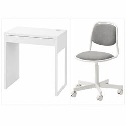 White Desk & Chair with Gray Fabric Seat
