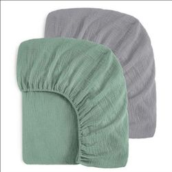 2 Pack - Yoofoss Muslin Crib Sheets for Boys Girls 100% Cotton Fitted Baby Crib SheetSoft and Breathable for Standard Crib Mattress & Toddler Mattress