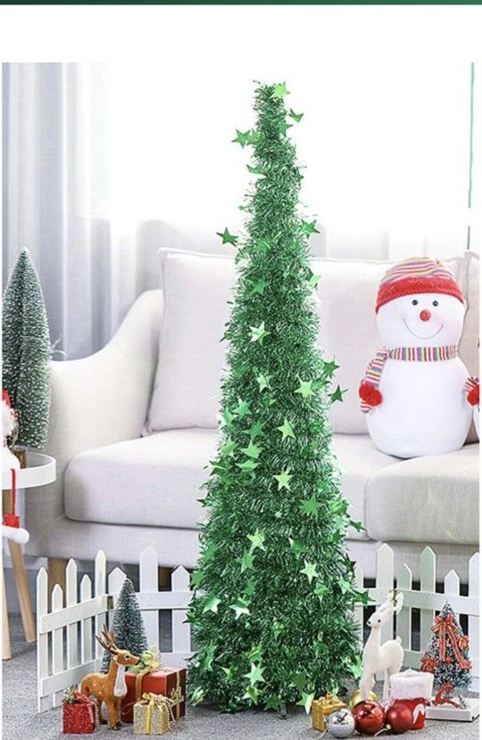 Foldable Christmas Tree Artificial Christmas Pine Tree Plastic Telescopic Party Home Decor About 150cm (Green)