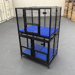 (Brand New) $370 (Set of 2) Stackable Dog Cage 41x31x65” Heavy Duty Kennel w/ Plastic Tray
