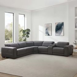 Karson Leather Power Reclining Sectional with Power Headrests，$1650
