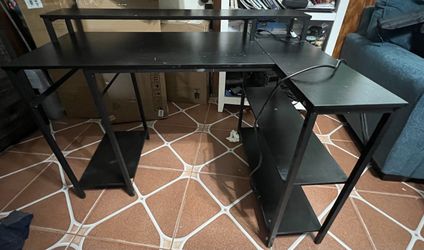 Black L-Shaped Desk with Shelves