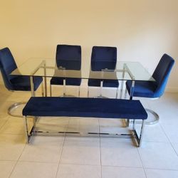 Blue Velvet Dining Set