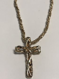 14k Oró Solido Linda Cruz con Su Cadena