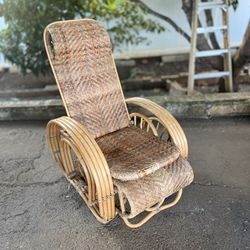 Cool Vintage Bamboo Rattan Boho Chair Lounger W/extender