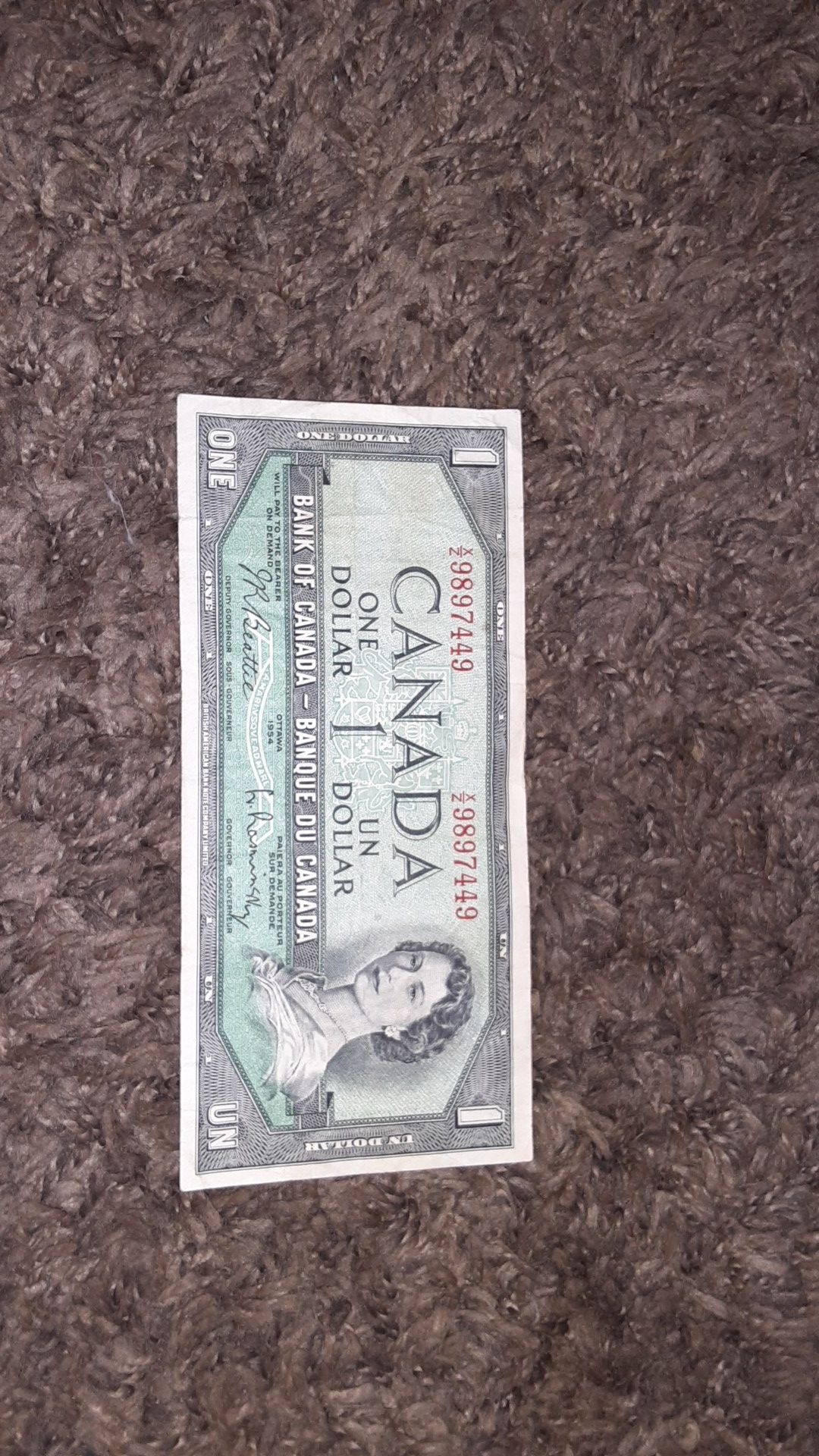 Canada $1 bill from 1954 Ottawa