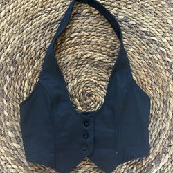 Black Buttoned Halter Vest
