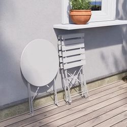 NEW-3-Piece White Metal Folding Bistro Set