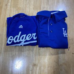 Lot of 2 MLB LA Dodgers Baseball Polo Shirt Majestic Mens Size Small 18pit2pit