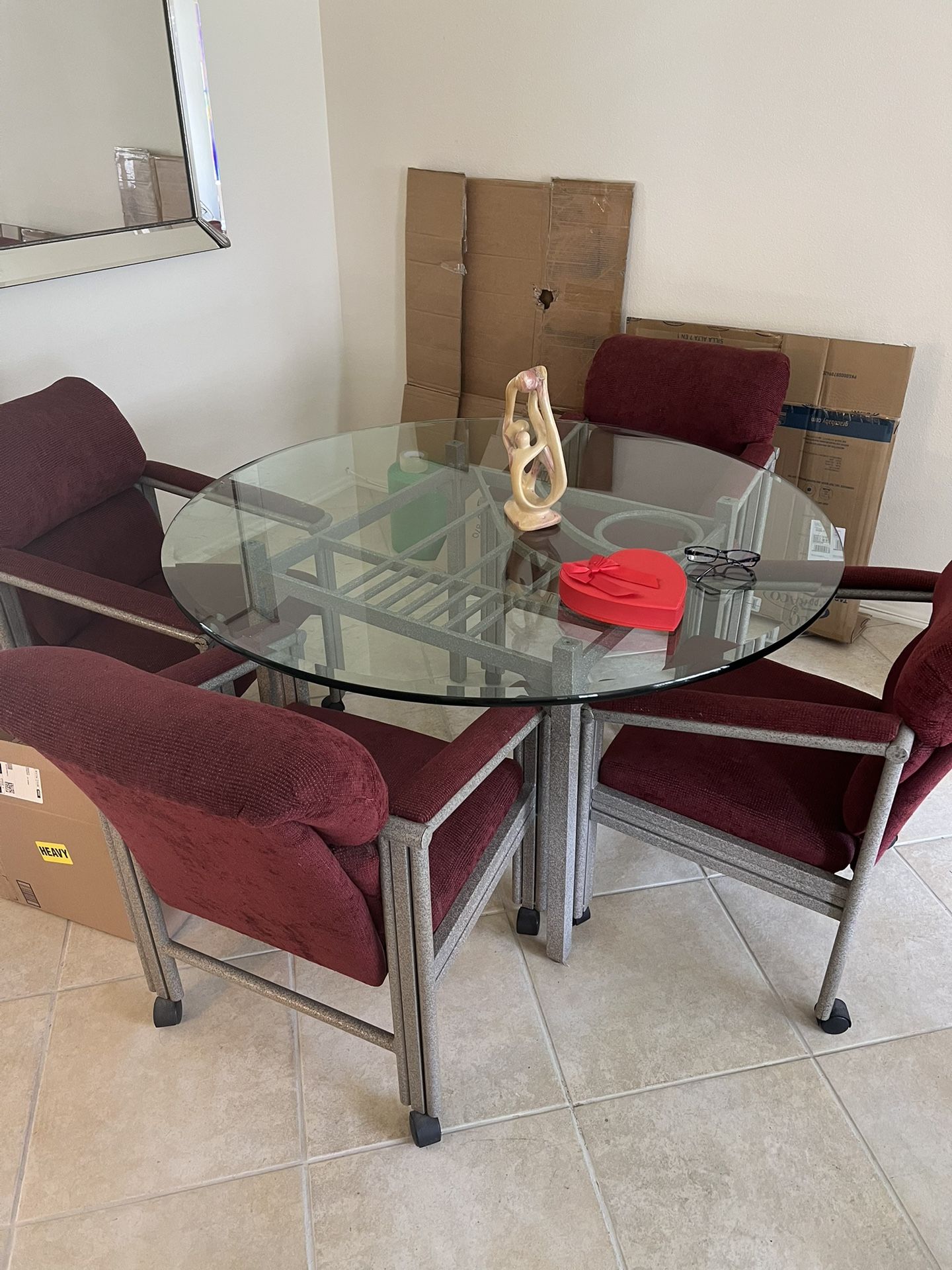 Dining Glass Table With Rolling Chairs