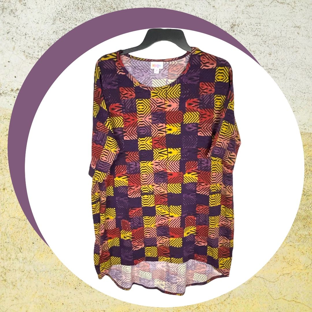 LulaRoe New w Tags Multicolored Blocks w Black Geometric Lines Long Tunic Top Wm M
