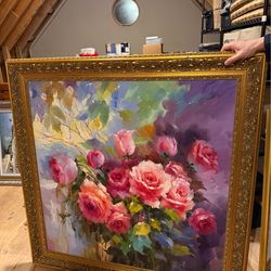 beautiful pink flowers canvas painting