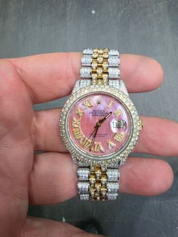 Rolex Datejust 36mm Pink Mother Of Pearl Diamond Dial  FULL OF NATURAL VVS1 Two Tone