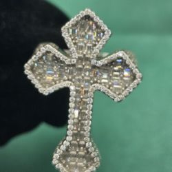 VVS D Moissanite Baguette Cross Ring in 925 Sterling Silver