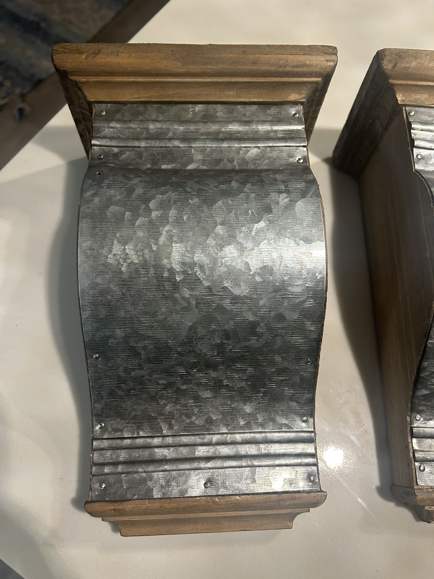 Metal and wood shelf/sconces