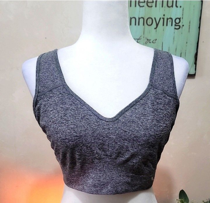 Woman's Puma Gray V-Neck Logo Sports Bra