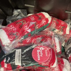 Teehee Christmas Holiday Cozy Fuzzy Crew Socks 3-Pack For Women (Santa And Deer)
