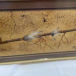 Michael Hammons watercolor of authenic peace pipe matted in gold color metal frame 8”x16”