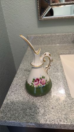 Porcelain Floral Pitcher Figurine with Gold Trim
