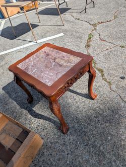 Wooden End Table With Marble Insert