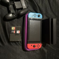 Nintendo Switch with 3 games & controllers