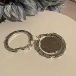 Exquisite Silver Apple Green Hoop Earrings 