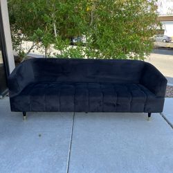 Black Velvet Tufted Sofa Couch ( Can Deliver For $10 )