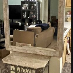 Tuscan / Mediterranean Console Table W/ Wine Rack & Mirror Set – Excellent Condition