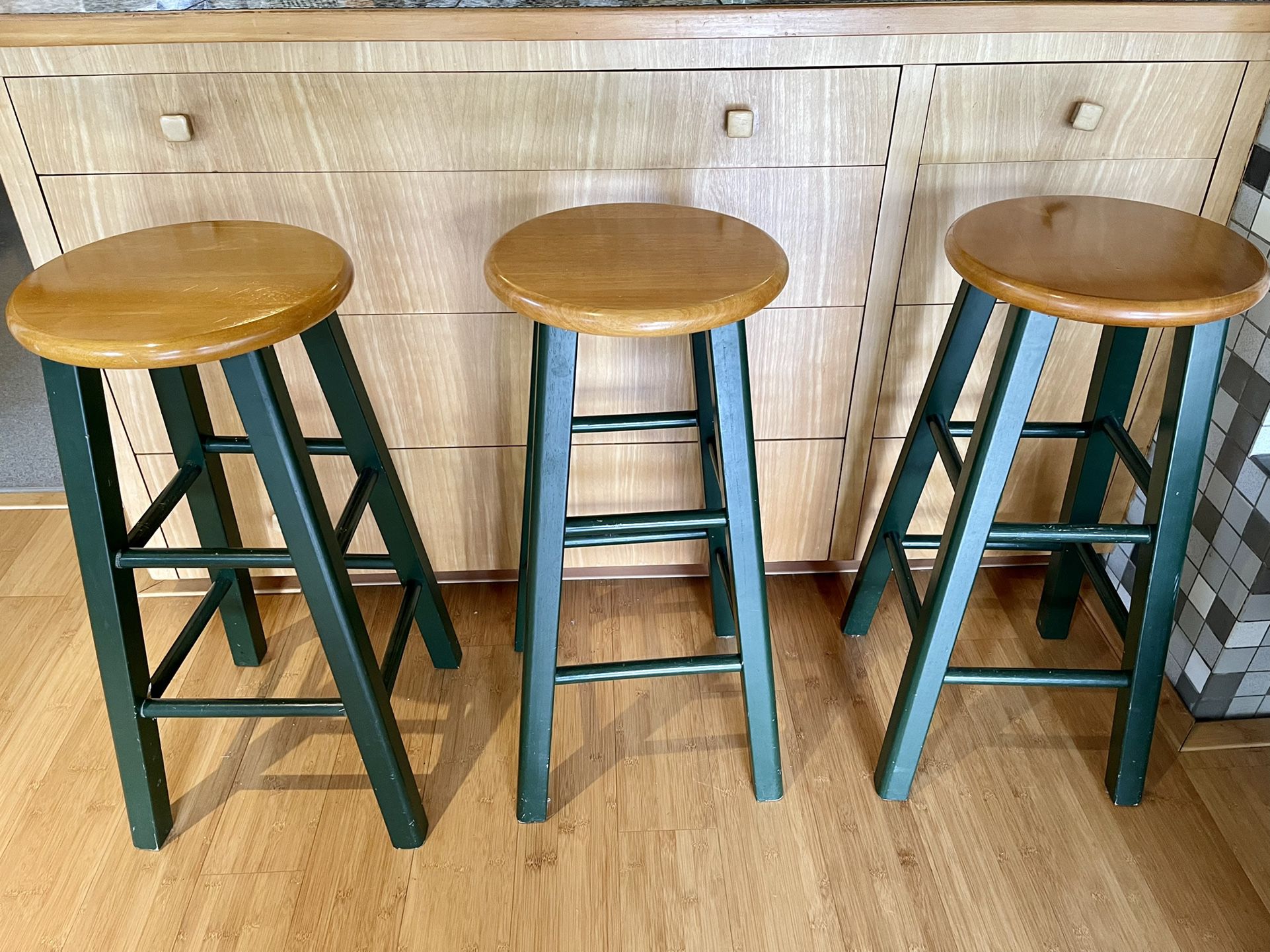 Wooden Bar/Counter Stools, Set Of Three, 29 Inches 