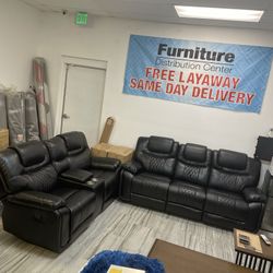 Santiago, Black Leather Reclining Sofa And Loveseat Set Only $899. Easy Finance. Same-Day Delivery.