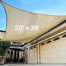 New, 20 x 24 FT Rectangular Sun Shade Sail - Beige Sun Screen