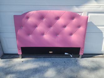 Pink Tufted Full Size Headboard with Crystal Buttons – 56” Wide