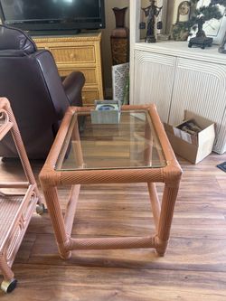 Rattan Side Table with Glass Top