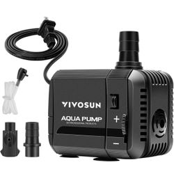 VIVOSUN 210GPH Submersible Pump(800L/H, 8W), Ultra Quiet Water Pump with 3.3ft High Lift, Fountain Pump with 5ft Power Cord, 2 Nozzles for Fish Tank, 