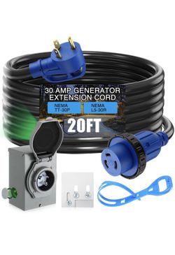 30 Amp Generator Kit, 20 FT Extension Cord, Pre-Drilled Power Inlet Box, Interlocking Kit