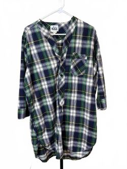 Vintage Woolrich Women's Sleep Shirt Sleep Dress Green Blue Plaid Large