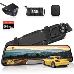 Mirror Dash Camera for Car Dual Dashcam 4K Front 1080P Rear View w/Wi-Fi&APP ADAS BSD LCA GPS WDR Night Vision G-Sensor Loop Recording Parking Monitor