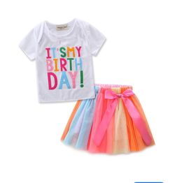 Baby Girls It's My Birthday Tutu Tulle Top+Skirt Dress Set Unicorn Party Outfit .