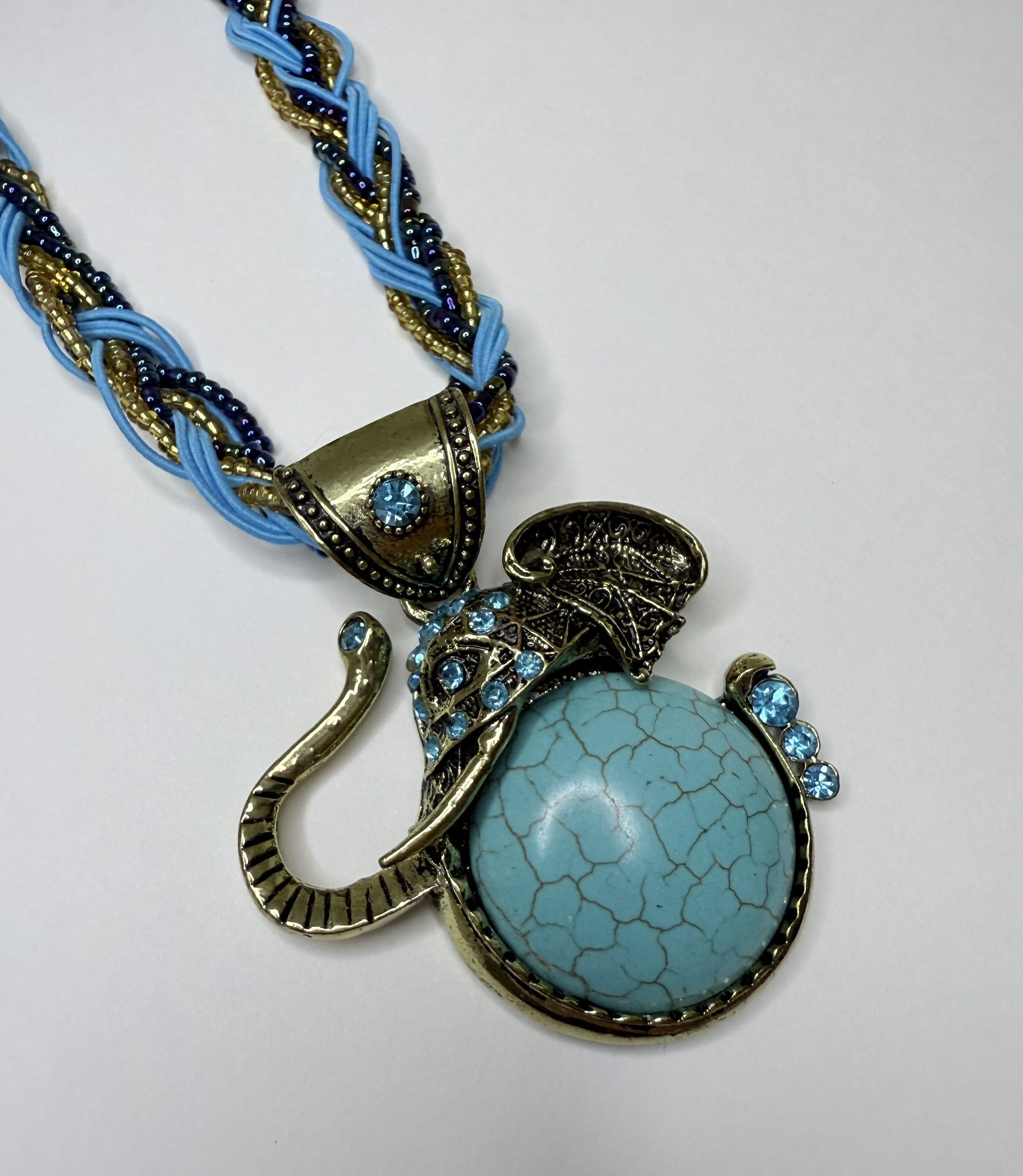 Novadab Turquoise Wise Elephant Braided Bead Necklace