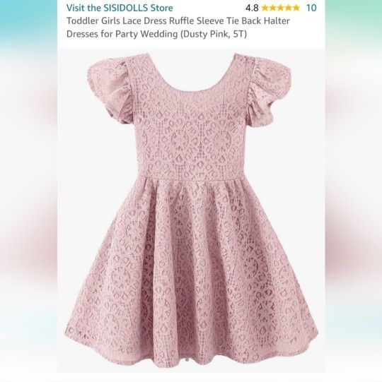 Girls Light Pink Lace Like Dress Sz 5