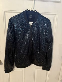Navy blue sequin bomber jacket