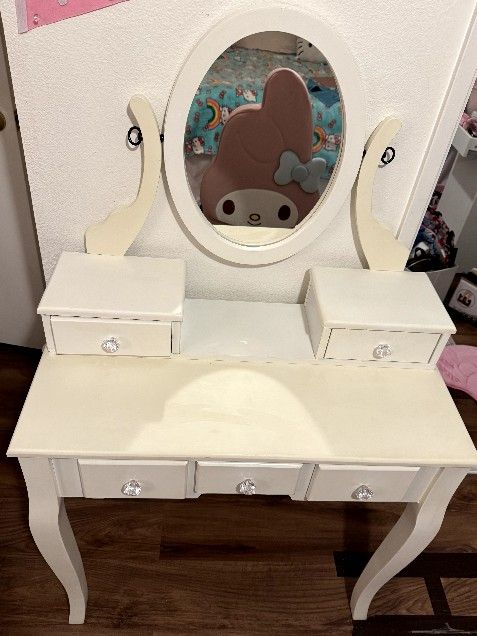 White Vanity With Oval Mirror $100.00