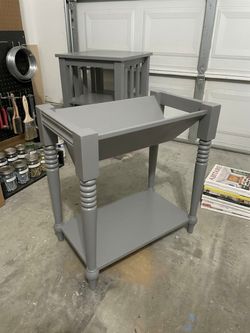 Ethan Allen Refurbished Gray Painted Wood Side Table